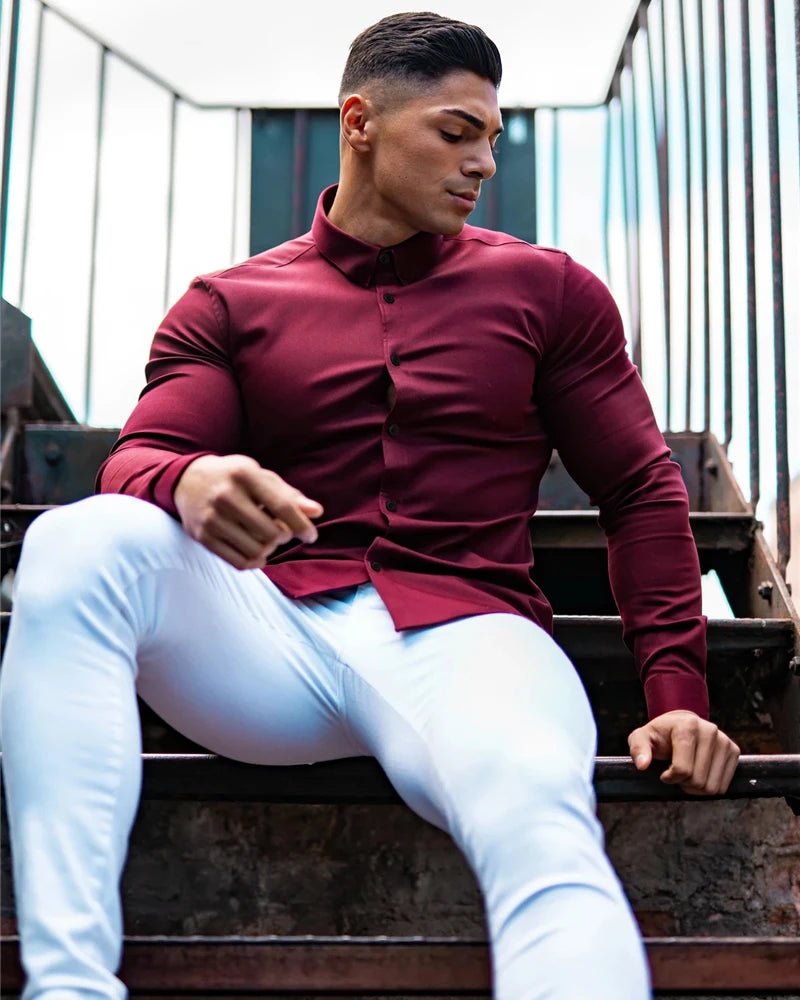 Men's Slim Fit Long Sleeve Button-Down Shirt