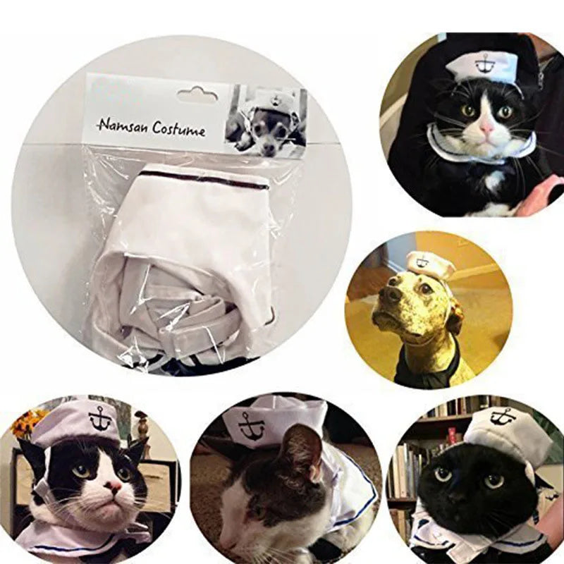 Funny Pet Cat Costumes Cat Apparel Clothes For Halloween Christmas Cosplay Navy Sailor Costumes Jacket Cloak Dog Accessories