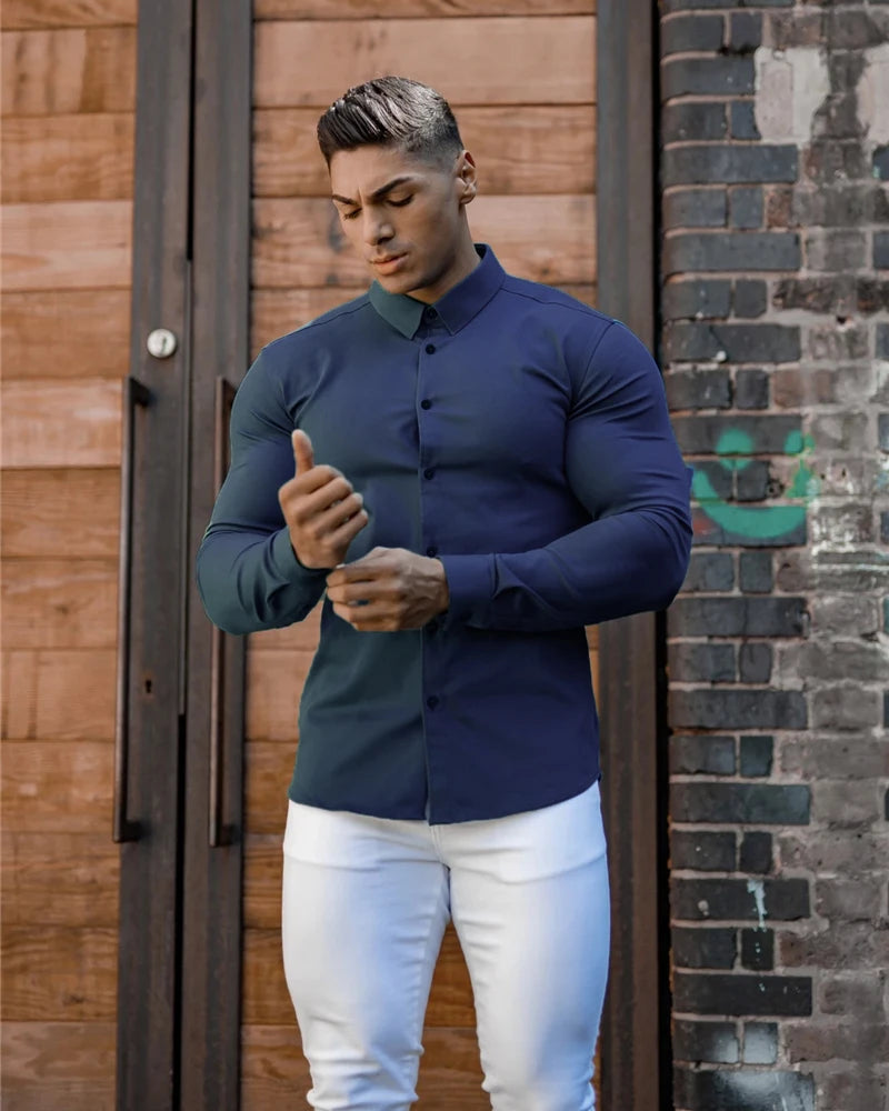 Men's Slim Fit Long Sleeve Button-Down Shirt
