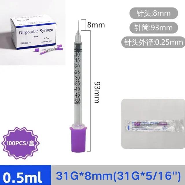 100pcs/lot 1ml 0.5ml 0.3ml 29G 30G 31G Disposable Plastic Veterinary Syringe With Needles Pet Animal Dog Cat Syringe