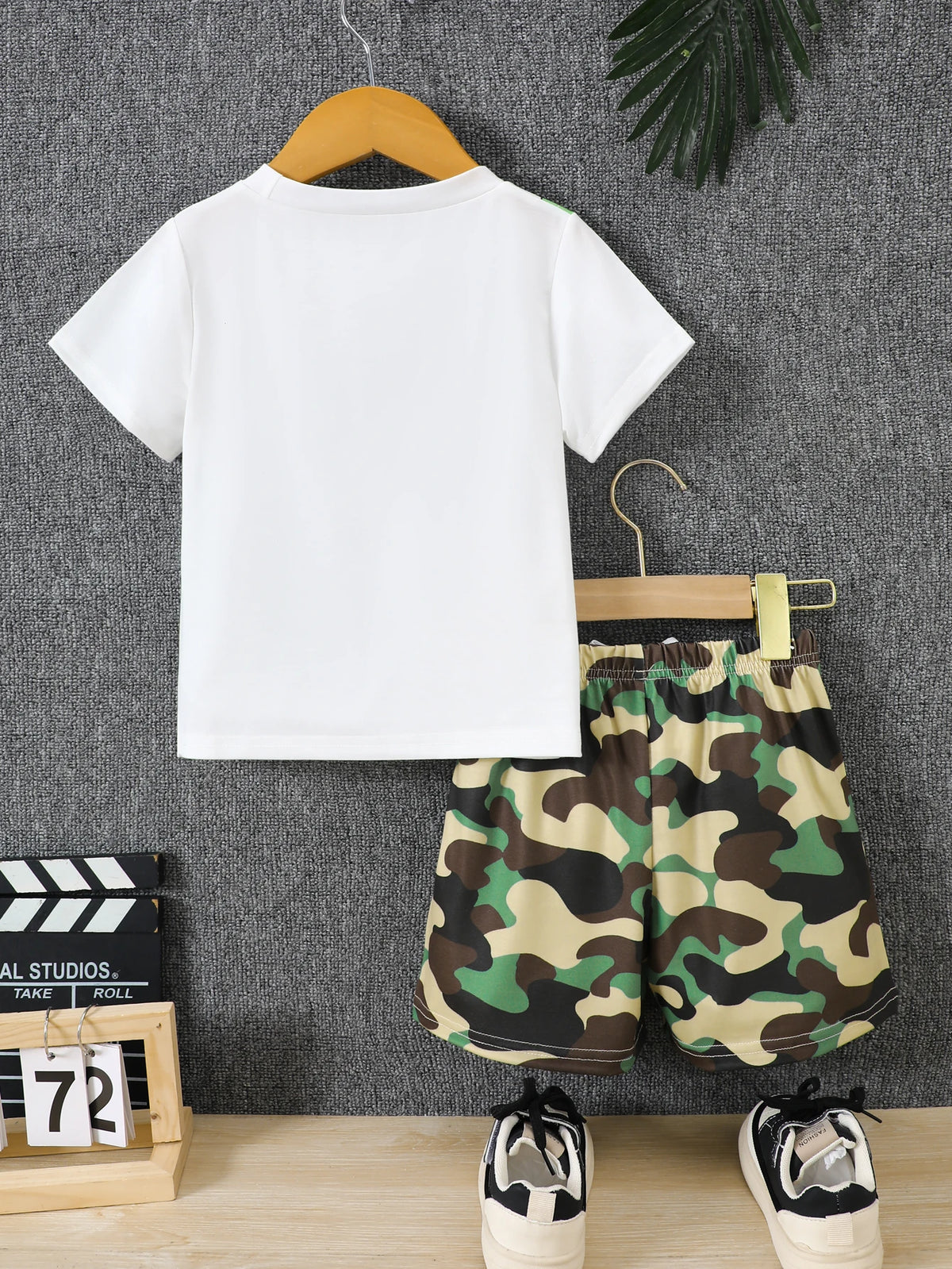 Boys Summer Clothing Set 2Pcs Breathable Fake Bag Print Short Sleeve T-Shirt and Camouflage Shorts Kids Casual Tracksuit Outfits