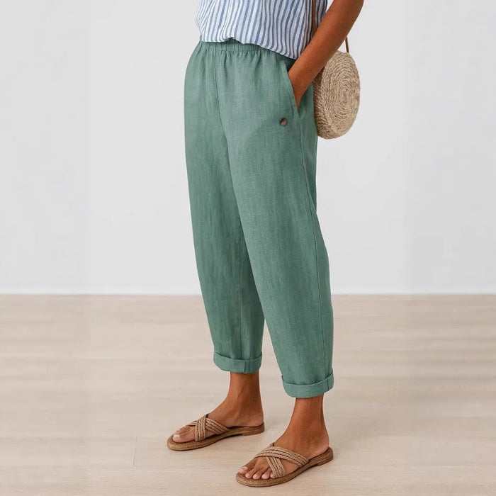 Casual Straight-Leg Pants with Digital Print Buttons