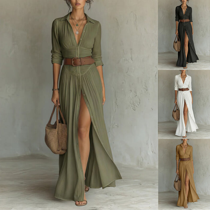V-Neck High Side Split Maxi Gown
