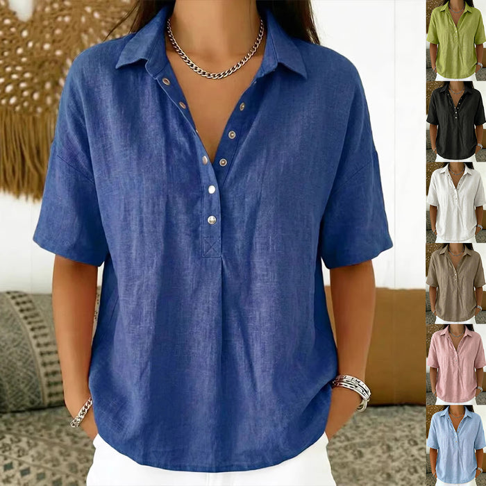 Summer Short-Sleeve Button Pullover Shirt