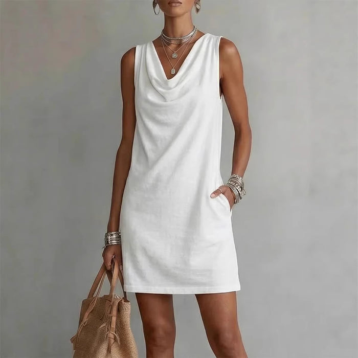 Draped Neckline Slim Fit Sleeveless Dress