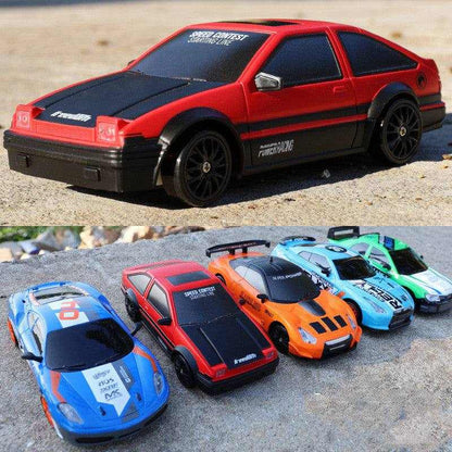 4WD RC Drift Car in red with black trim and wheels, shown among blue, orange and green racing cars