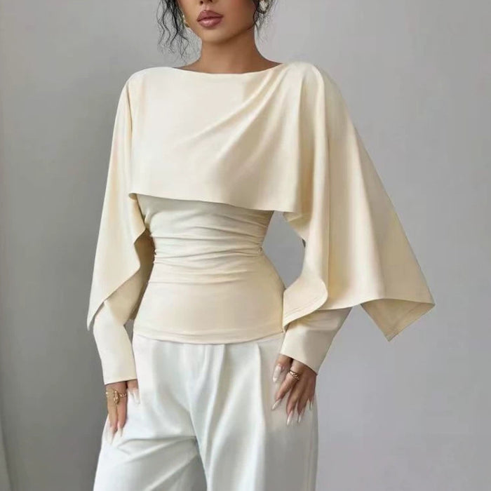 Shawl-Style Cape Round-Neck Top