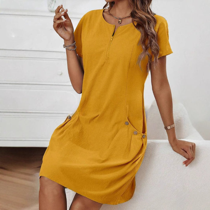 Short-Sleeve Dress with Pockets & Zipper