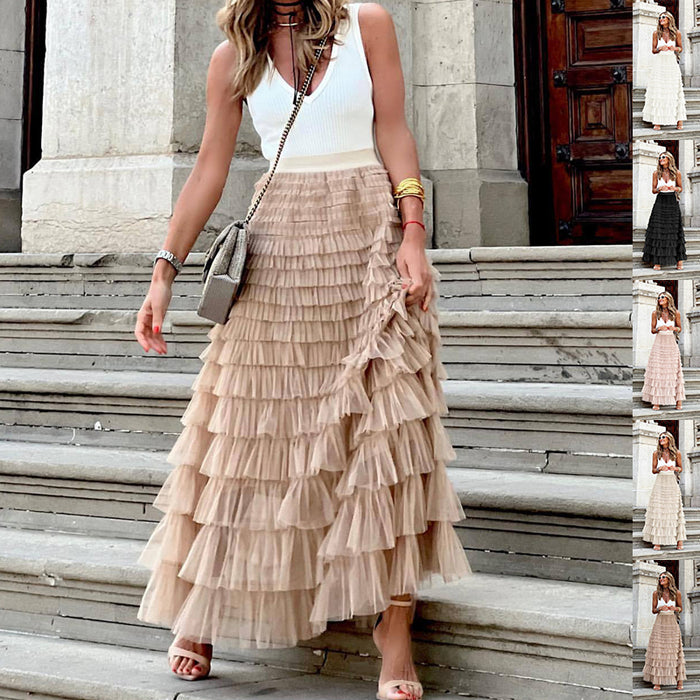 Layered Ruffle Mesh A-Line Party Skirt