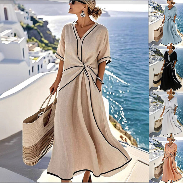 Striped Print Beach Vacation Maxi Dress