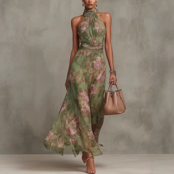 Halter Neck Waist-Cinching Resort Dress