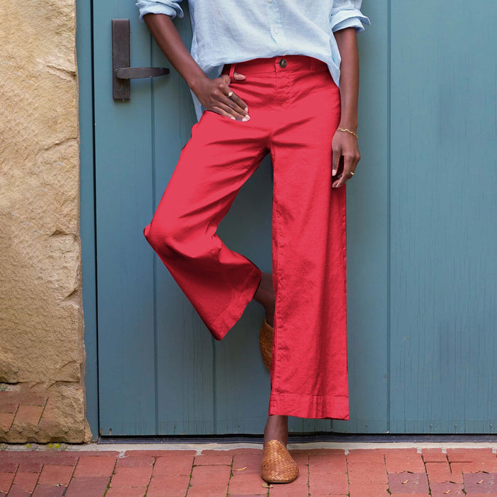 High-Waisted Cropped Flare Wide-Leg Trousers