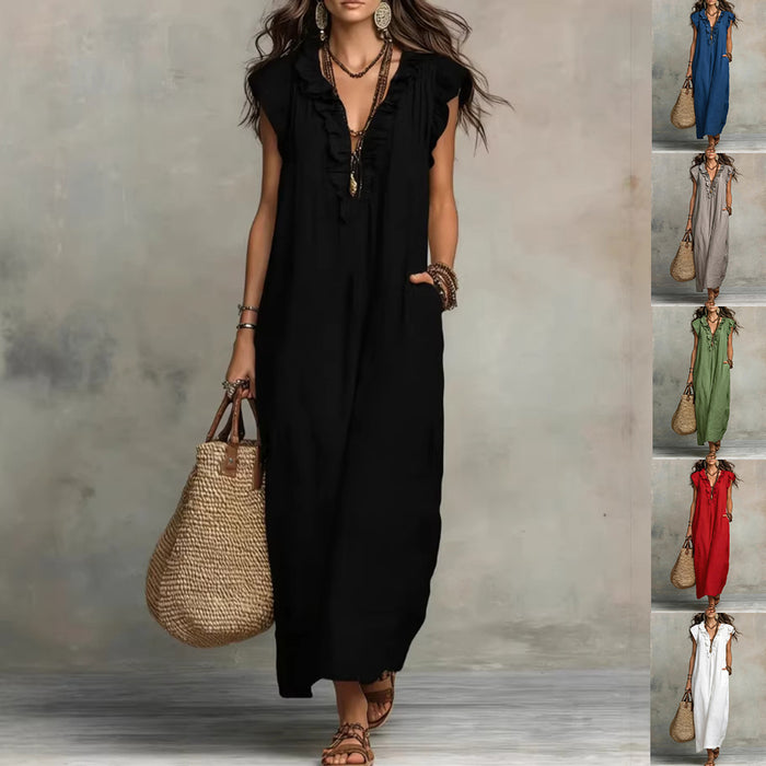 Ruffle A-Line Shift Dress with Pockets