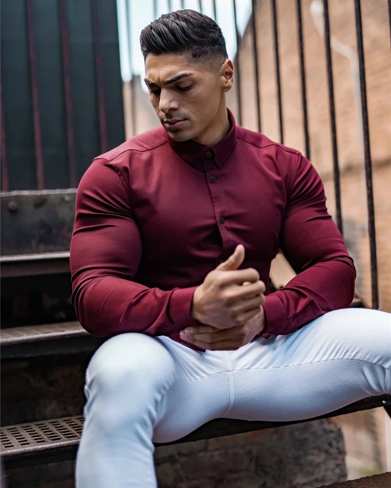 Men's Slim Fit Long Sleeve Button-Down Shirt