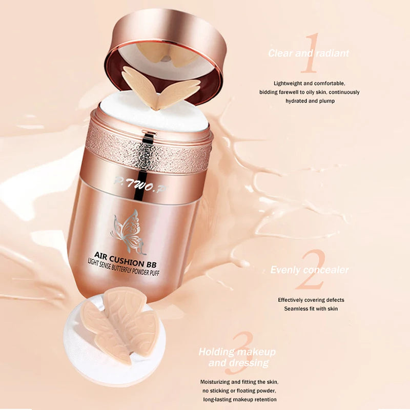 Air Cushion BB Cream Moisturizing Foundation Concealer Whitening Oil-control Waterproof Butterfly Powder Puff  Makeup Cosmetics