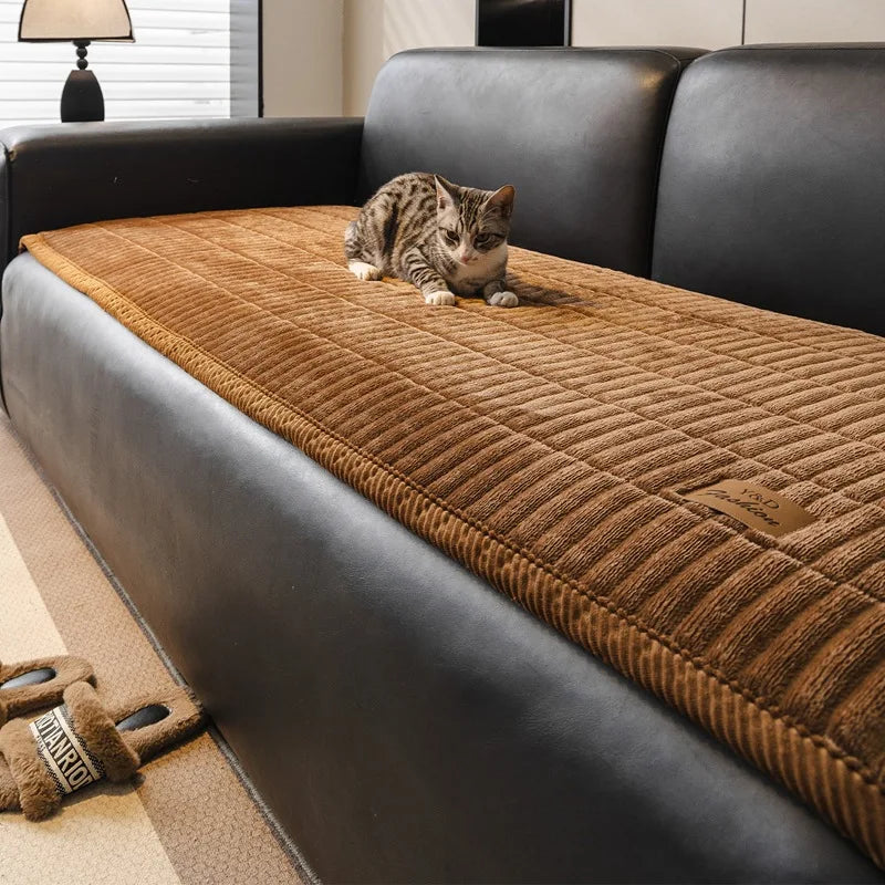 Flannel Sofa Cover – Thickened Non-Slip Couch Protector, Cat Scratch Resistant