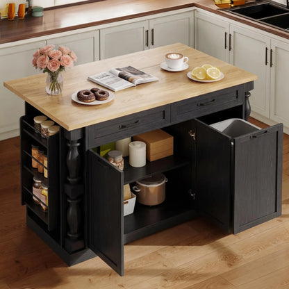 Îlot de cuisine sur roulettes, table d'îlot de 48 po pour cuisine avec poubelle