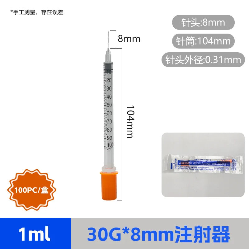 100pcs/lot 1ml 0.5ml 0.3ml 29G 30G 31G Disposable Plastic Veterinary Syringe With Needles Pet Animal Dog Cat Syringe