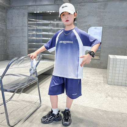 Boys 2PC/Sets For Age 5-14 Years Old Teen Child Clothing Suit New Kids Summer Short Sleeve T-Shirt + Shorts Casual Boys Outfits