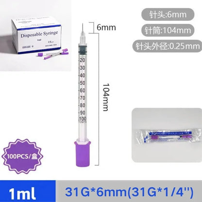 100pcs/lot 1ml 0.5ml 0.3ml 29G 30G 31G Disposable Plastic Veterinary Syringe With Needles Pet Animal Dog Cat Syringe