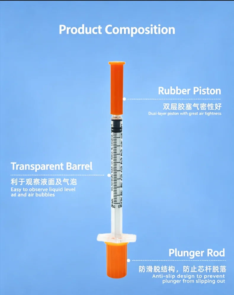 100pcs/lot 1ml 0.5ml 0.3ml 29G 30G 31G Disposable Plastic Veterinary Syringe With Needles Pet Animal Dog Cat Syringe