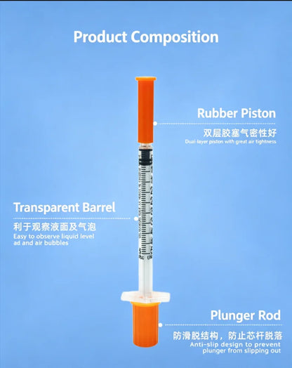 100pcs/lot 1ml 0.5ml 0.3ml 29G 30G 31G Disposable Plastic Veterinary Syringe With Needles Pet Animal Dog Cat Syringe