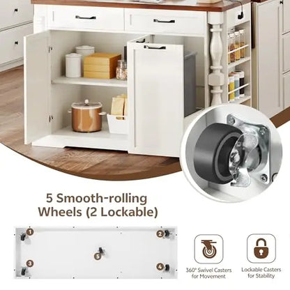 Îlot de cuisine sur roulettes, table d'îlot de 48 po pour cuisine avec poubelle
