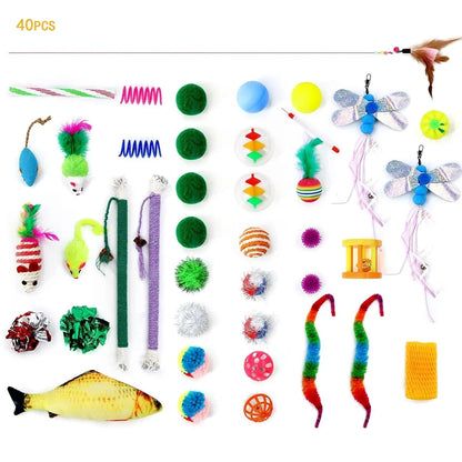 Cat Toys Variety Pack for 20/40 Pieces Combination of Various Plastic Toys and Plush Toys Suitable for Multiple Cats To Play