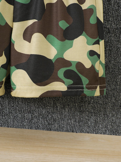 Boys Summer Clothing Set 2Pcs Breathable Fake Bag Print Short Sleeve T-Shirt and Camouflage Shorts Kids Casual Tracksuit Outfits