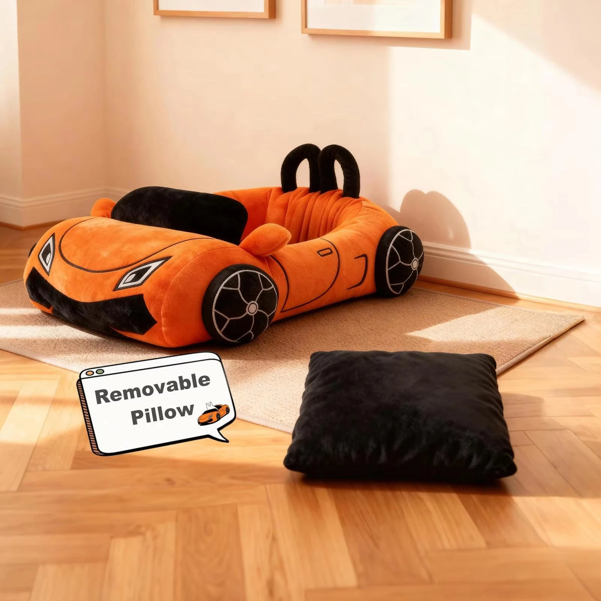 Cute Cat Bed – Soft Cozy Washable Pet Bed with Pillow for Cats & Small Dogs