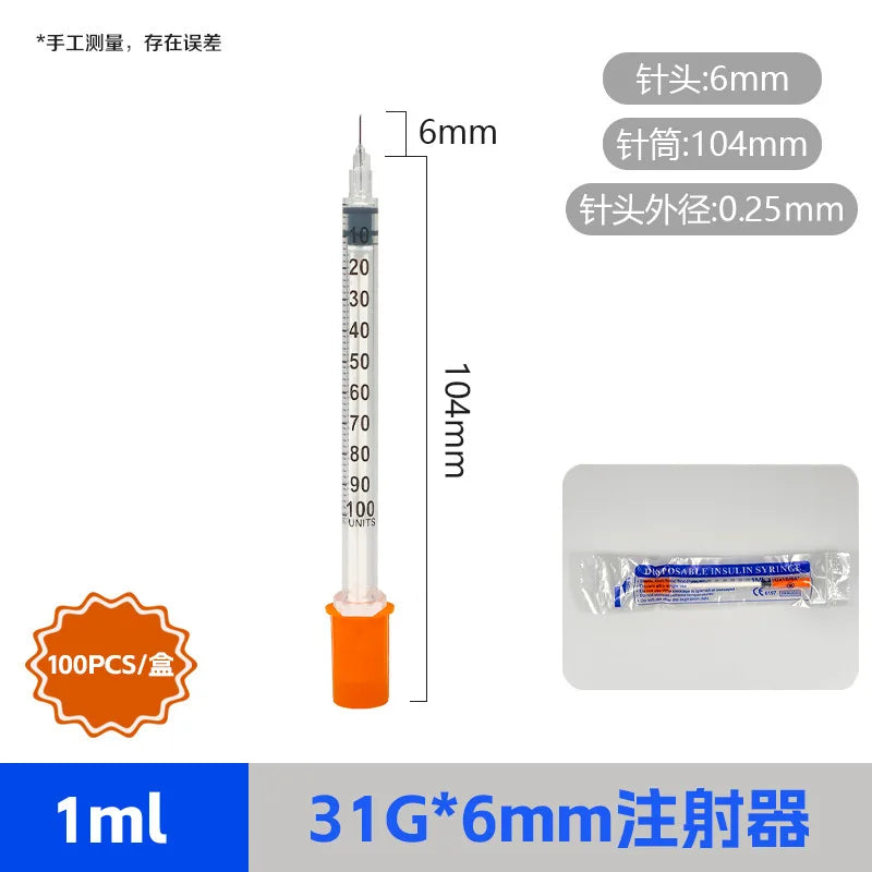 100pcs/lot 1ml 0.5ml 0.3ml 29G 30G 31G Disposable Plastic Veterinary Syringe With Needles Pet Animal Dog Cat Syringe
