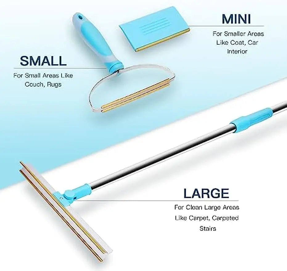 3Pcs Pet Hair Remover Set – Carpet Rake with Telescopic Handle for Dogs & Cats