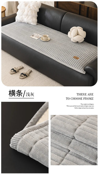 Flannel Sofa Cover – Thickened Non-Slip Couch Protector, Cat Scratch Resistant