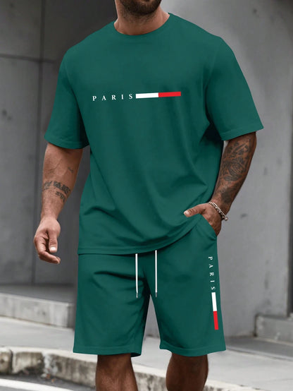 Men's Tracksuit 2 Piece O-neck Short Sleeve Shirt Shorts Set Men's Running Suit Plus Size T shirts Man Clothing Summer T-shirt