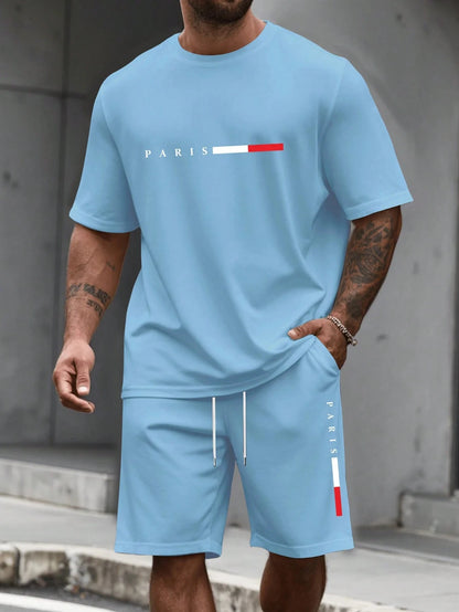 Men's Tracksuit 2 Piece O-neck Short Sleeve Shirt Shorts Set Men's Running Suit Plus Size T shirts Man Clothing Summer T-shirt