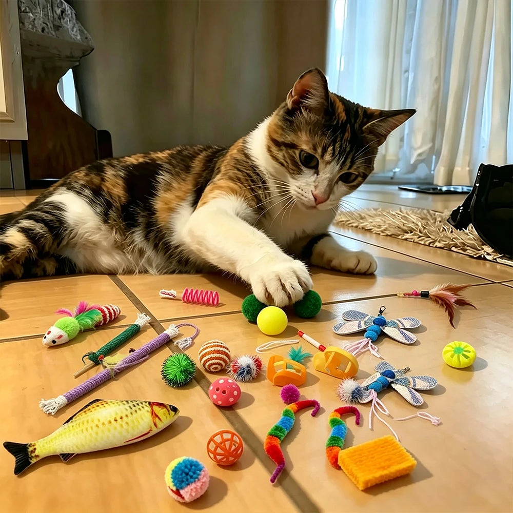 Cat Toys Variety Pack for 20/40 Pieces Combination of Various Plastic Toys and Plush Toys Suitable for Multiple Cats To Play