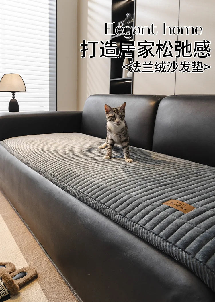 Flannel Sofa Cover – Thickened Non-Slip Couch Protector, Cat Scratch Resistant