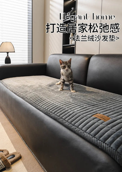 Flannel Sofa Cover – Thickened Non-Slip Couch Protector, Cat Scratch Resistant