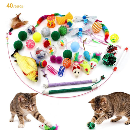 Cat Toys Variety Pack for 20/40 Pieces Combination of Various Plastic Toys and Plush Toys Suitable for Multiple Cats To Play