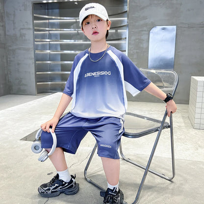 Boys 2PC/Sets For Age 5-14 Years Old Teen Child Clothing Suit New Kids Summer Short Sleeve T-Shirt + Shorts Casual Boys Outfits