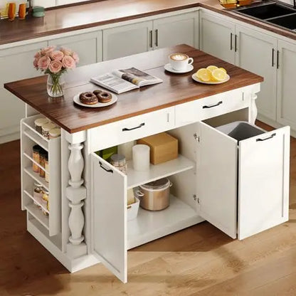 Îlot de cuisine sur roulettes, table d'îlot de 48 po pour cuisine avec poubelle