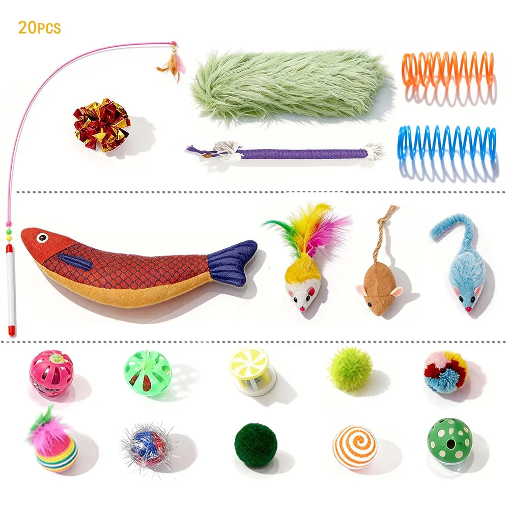 Cat Toys Variety Pack for 20/40 Pieces Combination of Various Plastic Toys and Plush Toys Suitable for Multiple Cats To Play
