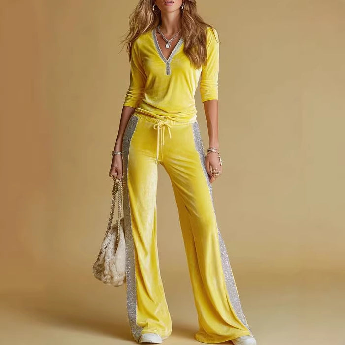 Velvet Long-Sleeve Two-Piece Casual Suit