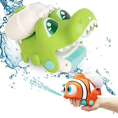 Animal Wrist Water Gun in green crocodile and orange clownfish designs, with rounded forms and wrist straps for play.