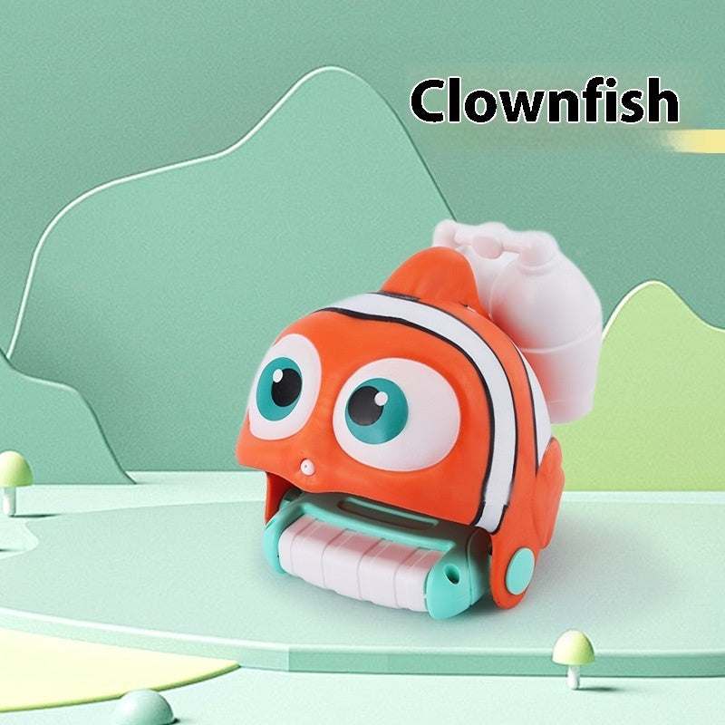Animal Wrist Water Gun in an orange clownfish design with large eyes, black-and-white stripes, and a white wrist strap.