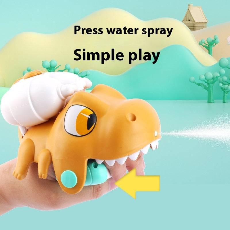 Animal Wrist Water Gun with an orange dinosaur design, turquoise accents, large eye, white teeth and a white water tank