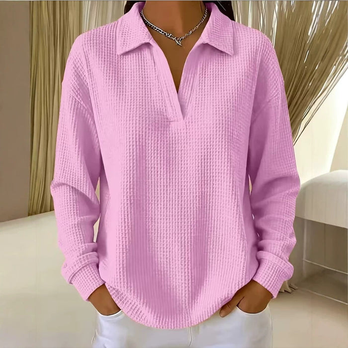 Waffle-Knit V-Neck Loose Fit Plus-Size Top