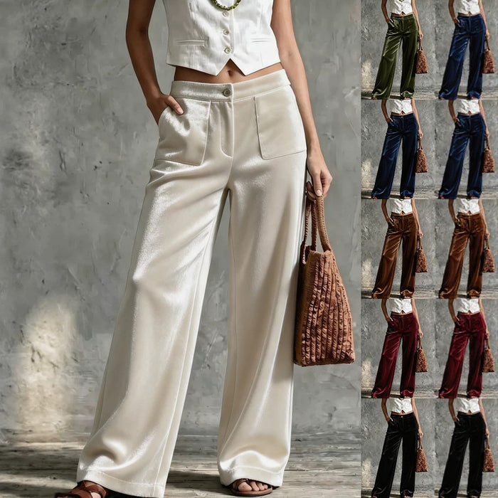 Velvet High-Waisted Wide-Leg Casual Pants
