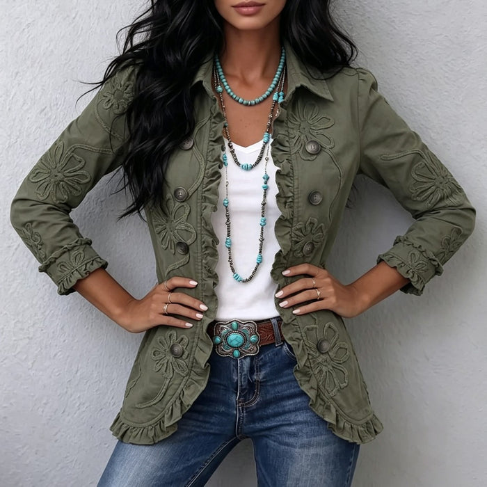 Ruffled Pleated Lapel Blazer – Women's Solid Color Casual Jacket