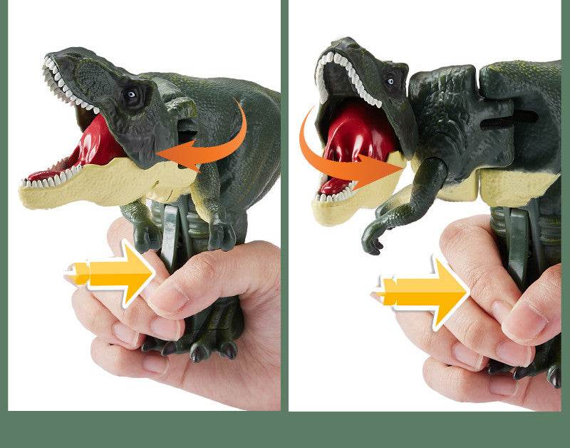 Dinosaur Spring Fidget Toy in dark green plastic, with a cream belly, red mouth and movable spring-loaded head and tail